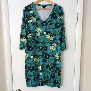 J. Jill Wearever teal floral 3/4 sleeve dress size medium